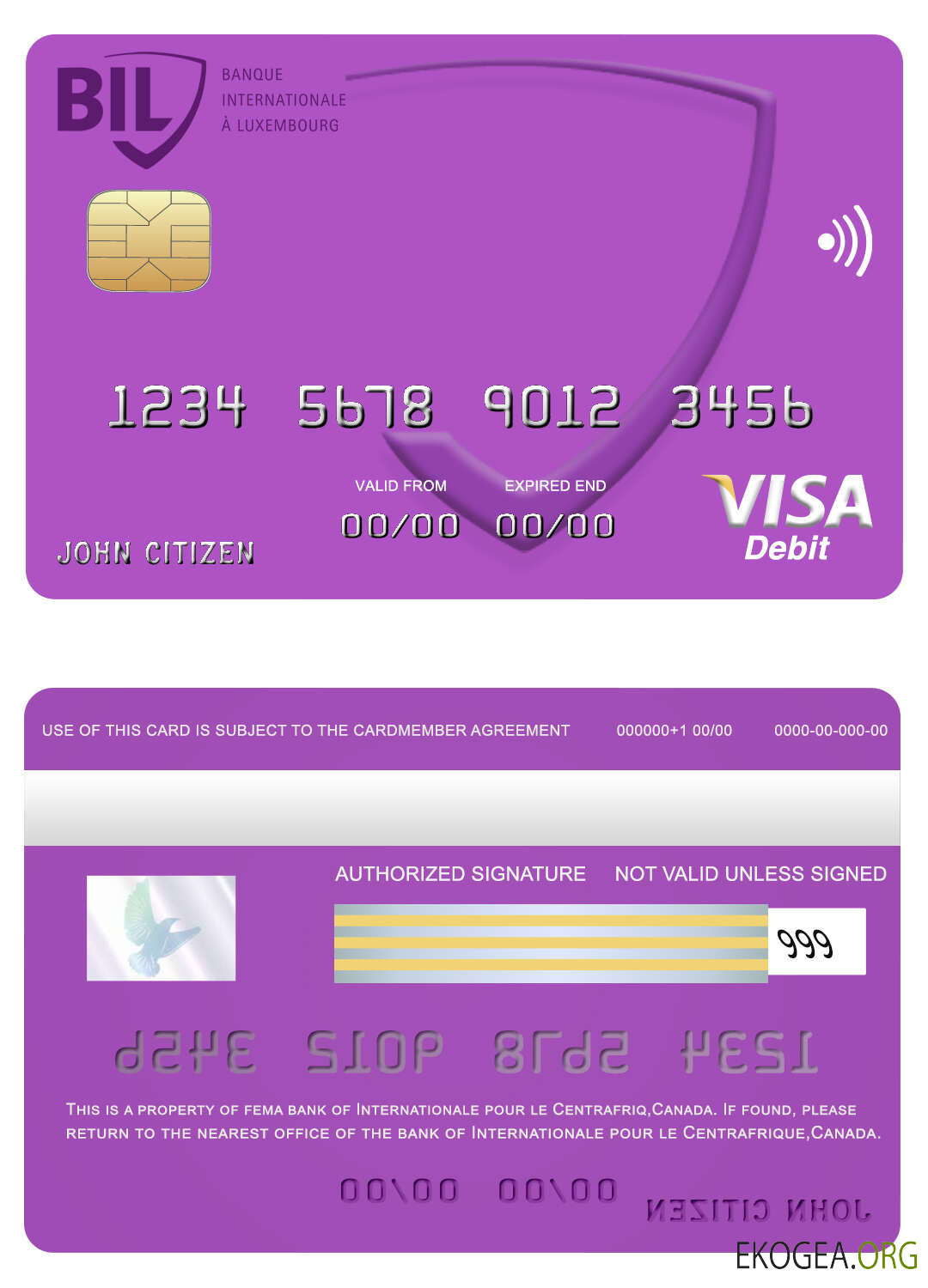 Carte visa bancaire Canada Internationale pour le Centrafrique